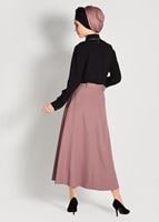 Tesettür giyim PEMBE KEMERLİ DÜĞME DETAYLI ETEK 081 