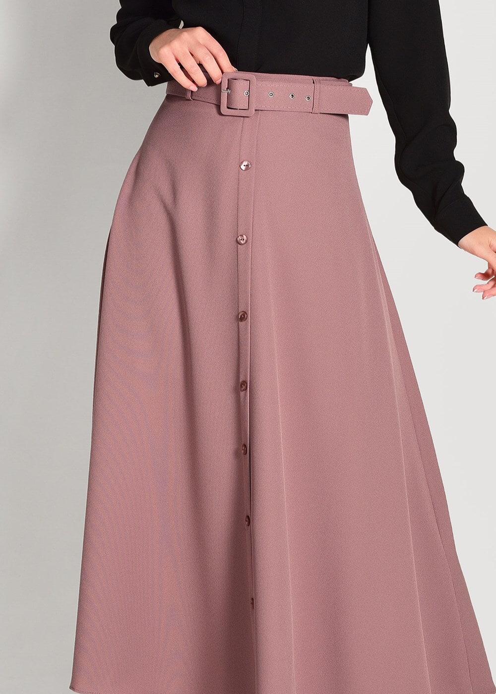 Tesettür giyim PEMBE KEMERLİ DÜĞME DETAYLI ETEK 081 
