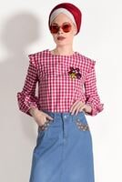 Tesettür giyim LACİVERT İŞLEME DETAYLI DENİM ETEK 0122 