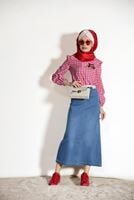 Tesettür giyim LACİVERT SPOR KESİM DENİM ETEK 0612