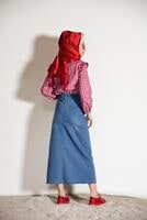 Tesettür giyim LACİVERT SPOR KESİM DENİM ETEK 0612