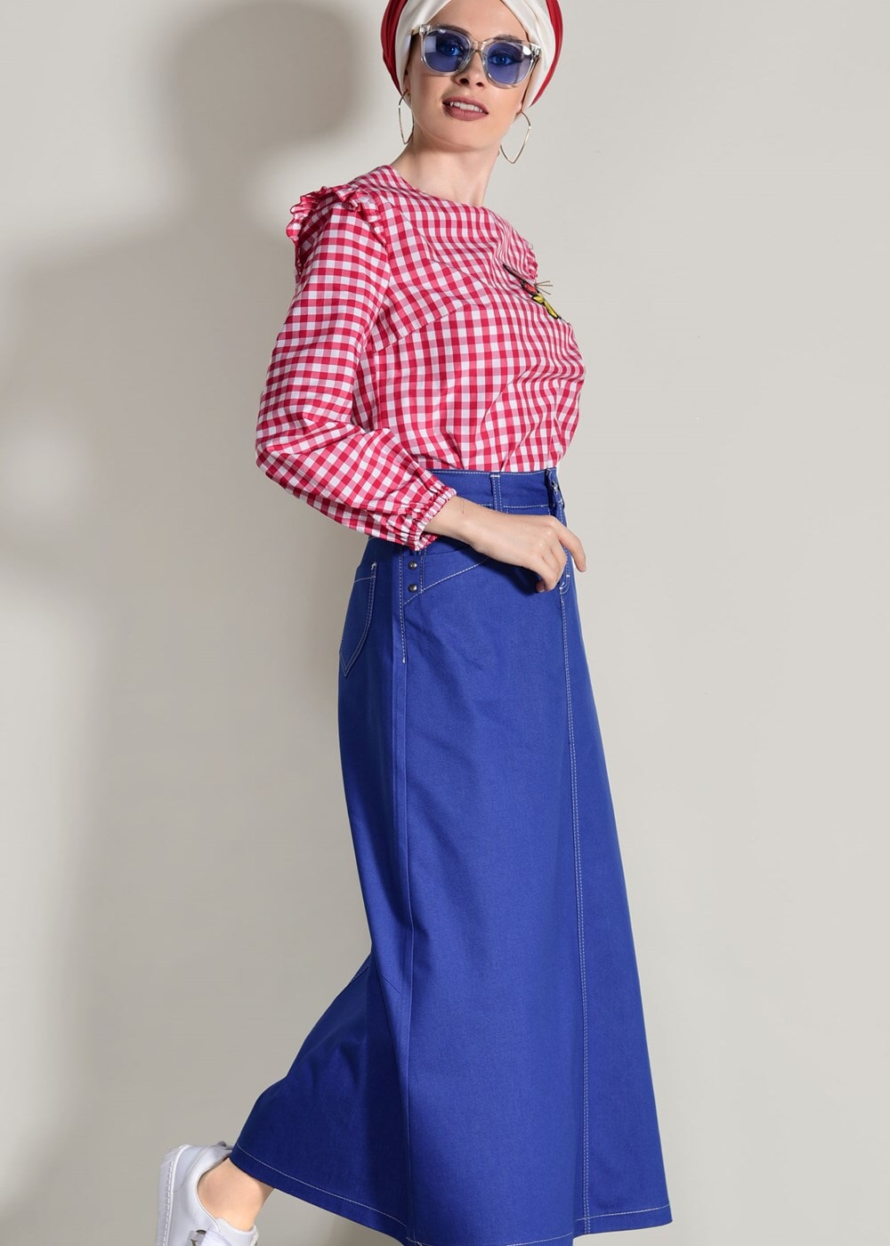 Tesettür giyim LACİVERT SPOR KESİM DENİM ETEK 1002