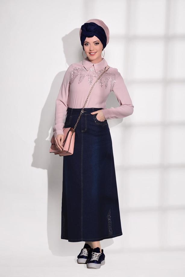Tesettür giyim  T 1551 Telvin- Spor Denim Etek - TRENDTESETTÜR
