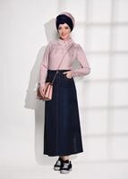 Tesettür giyim LACİVERT T 1551 Telvin- Spor Denim Etek