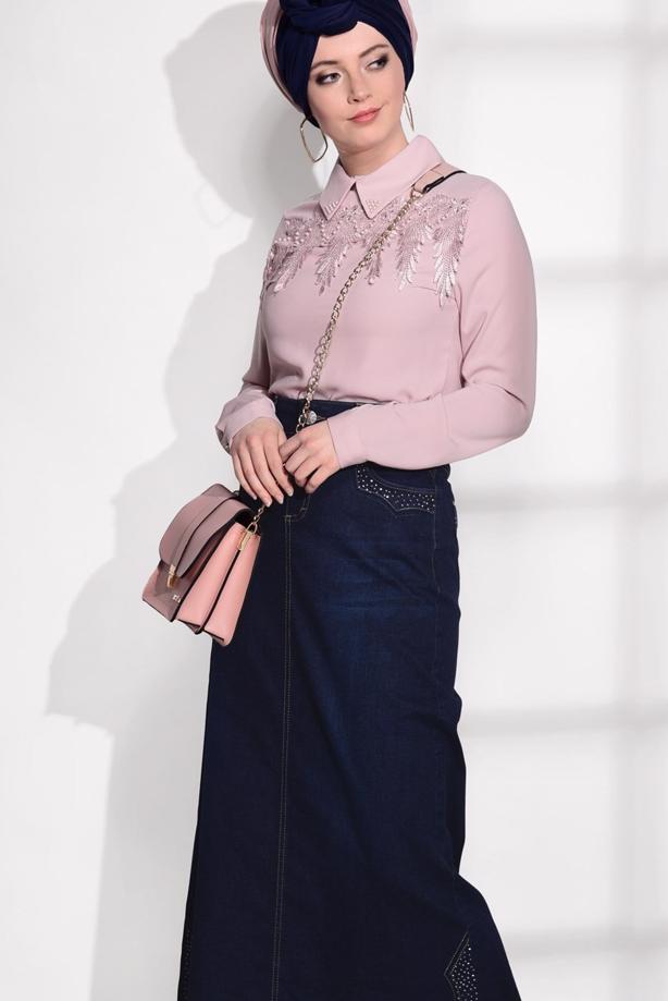 Tesettür giyim  T 1551 Telvin- Spor Denim Etek - TRENDTESETTÜR