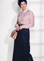 Tesettür giyim LACİVERT T 1551 Telvin- Spor Denim Etek