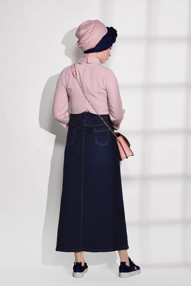 Tesettür giyim  T 1551 Telvin- Spor Denim Etek - TRENDTESETTÜR