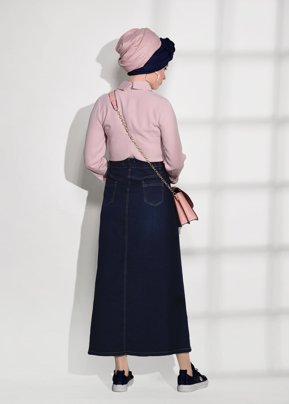 Tesettür giyim LACİVERT T 1551 Telvin- Spor Denim Etek