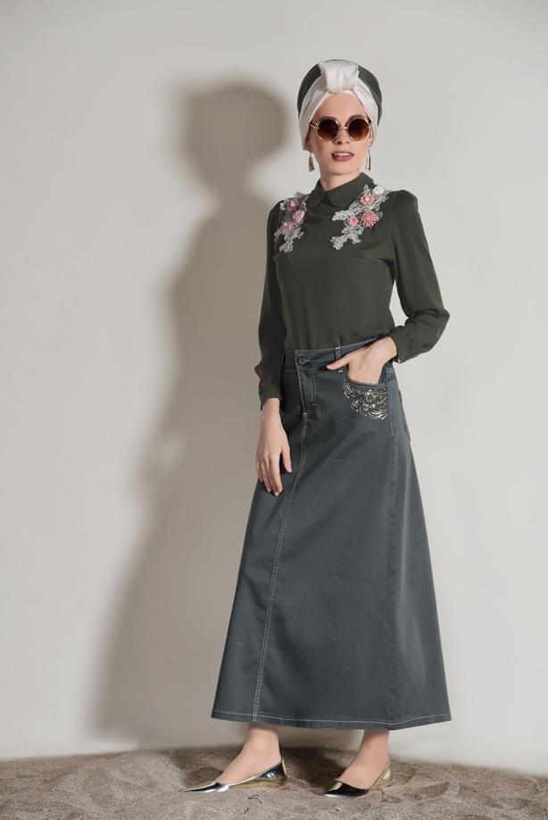 Tesettür giyim  T 2002 Telvin- Cep Detaylı Spor Etek - TRENDTESETTÜR