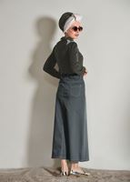 Tesettür giyim HAKİ T 2002 Telvin- Cep Detaylı Spor Etek