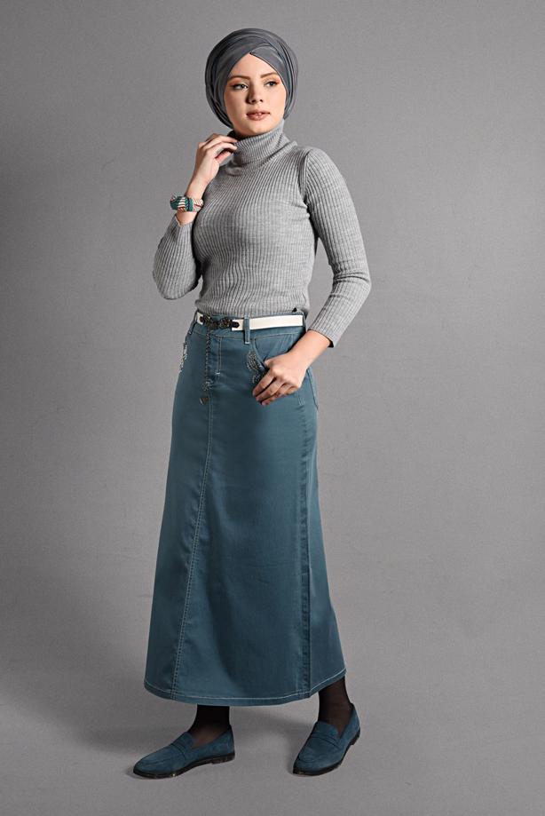 Tesettür giyim  T 2002 Telvin- Cep Detaylı Spor Etek - TRENDTESETTÜR