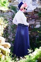Tesettür giyim LACİVERT T 2042 Telvin-İşleme Detaylı Denim Etek