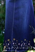 Tesettür giyim LACİVERT T 2042 Telvin-İşleme Detaylı Denim Etek