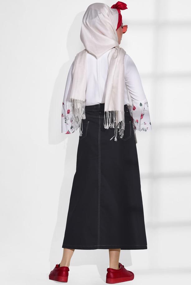 Tesettür giyim  TAŞ BASKI DETAYLI SPOR KESİM ETEK 2453 - TRENDTESETTÜR