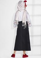 Tesettür giyim SİYAH TAŞ BASKI DETAYLI SPOR KESİM ETEK 2453