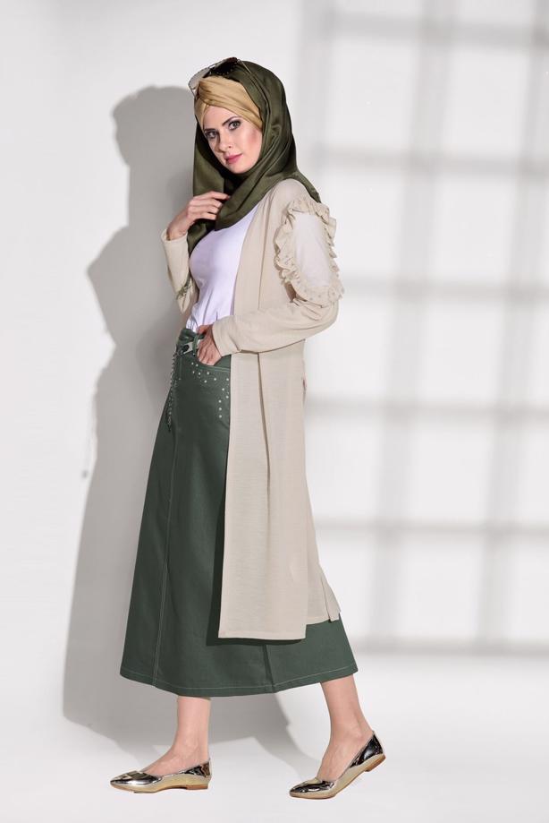 Tesettür giyim  TAŞ BASKI DETAYLI SPOR KESİM ETEK 2453 - TRENDTESETTÜR