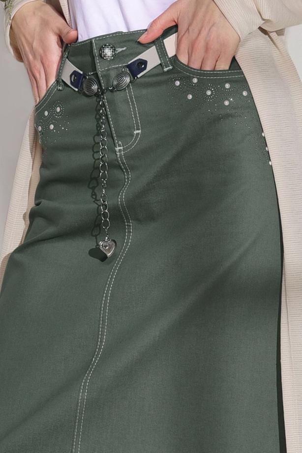 Tesettür giyim  TAŞ BASKI DETAYLI SPOR KESİM ETEK 2453 - TRENDTESETTÜR