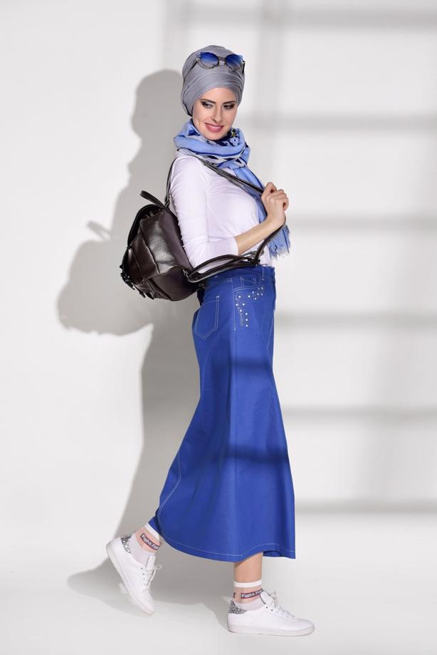 Tesettür giyim  TAŞ BASKI DETAYLI SPOR KESİM ETEK 2453 - TRENDTESETTÜR