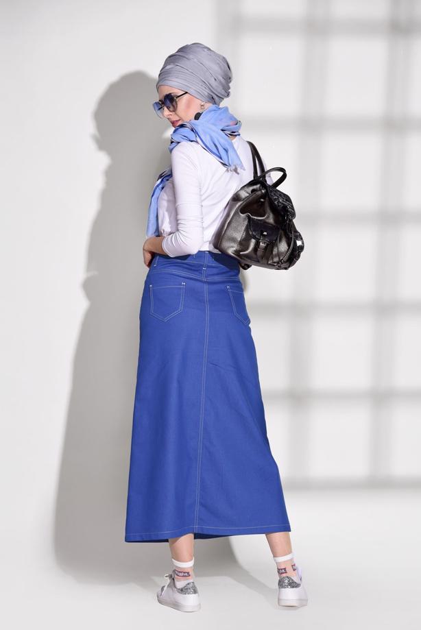 Tesettür giyim  TAŞ BASKI DETAYLI SPOR KESİM ETEK 2453 - TRENDTESETTÜR