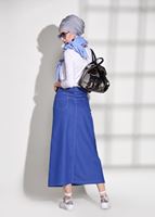 Tesettür giyim LACİVERT TAŞ BASKI DETAYLI SPOR KESİM ETEK 2453