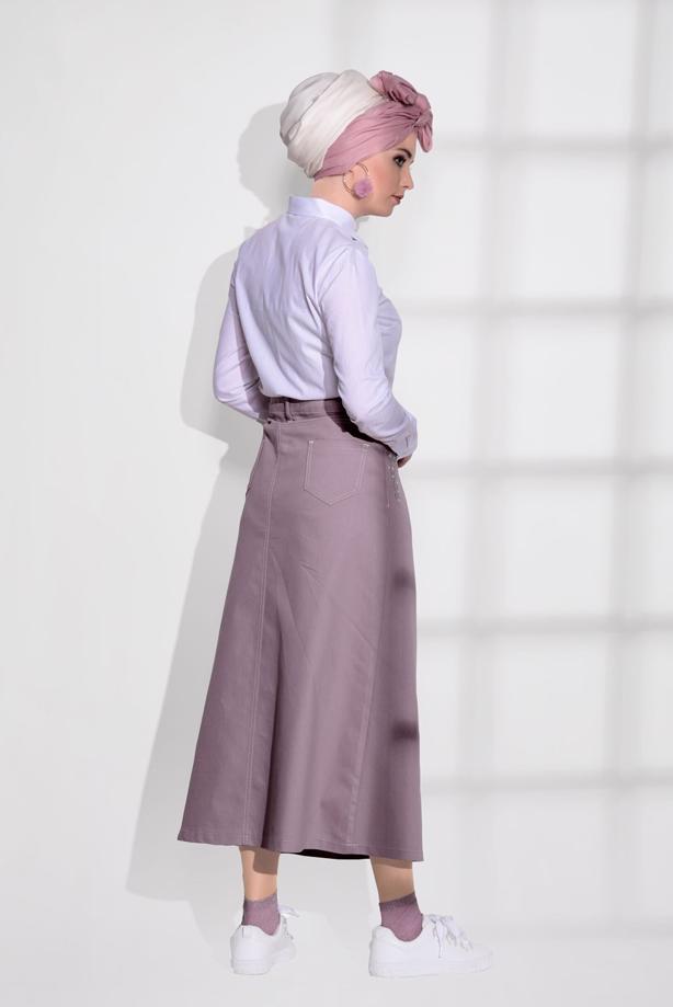 Tesettür giyim  TAŞ BASKI DETAYLI SPOR KESİM ETEK 2453 - TRENDTESETTÜR