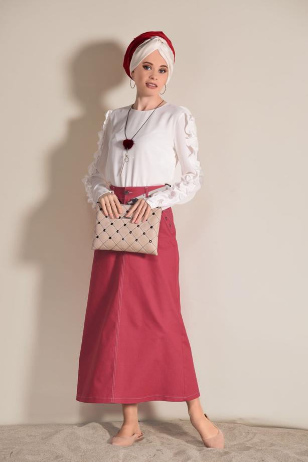 Tesettür giyim  ZIMBA DETAYLI SPOR DENİM ETEK 3002 - TRENDTESETTÜR