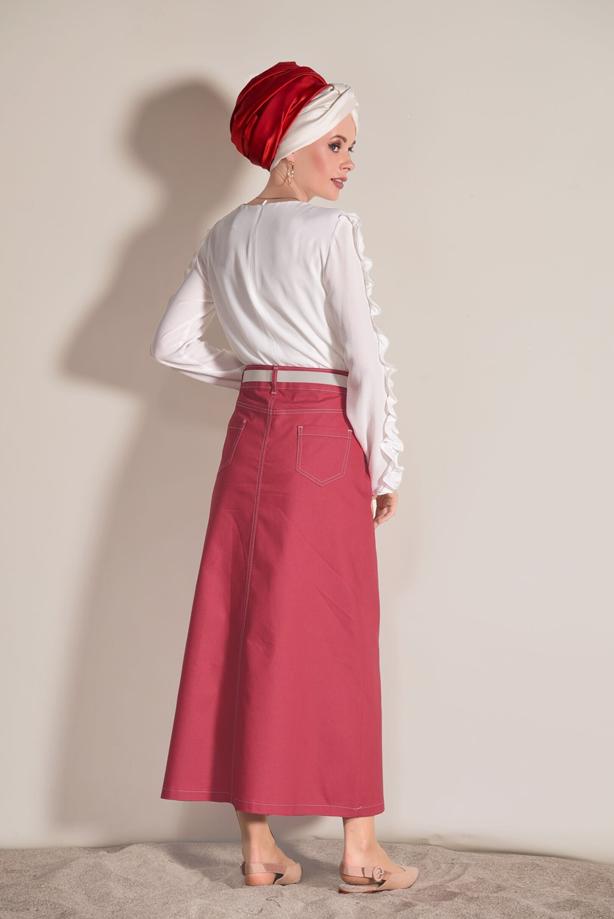 Tesettür giyim  ZIMBA DETAYLI SPOR DENİM ETEK 3002 - TRENDTESETTÜR