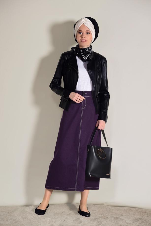 Tesettür giyim  ZIMBA DETAYLI SPOR DENİM ETEK 3002 - TRENDTESETTÜR