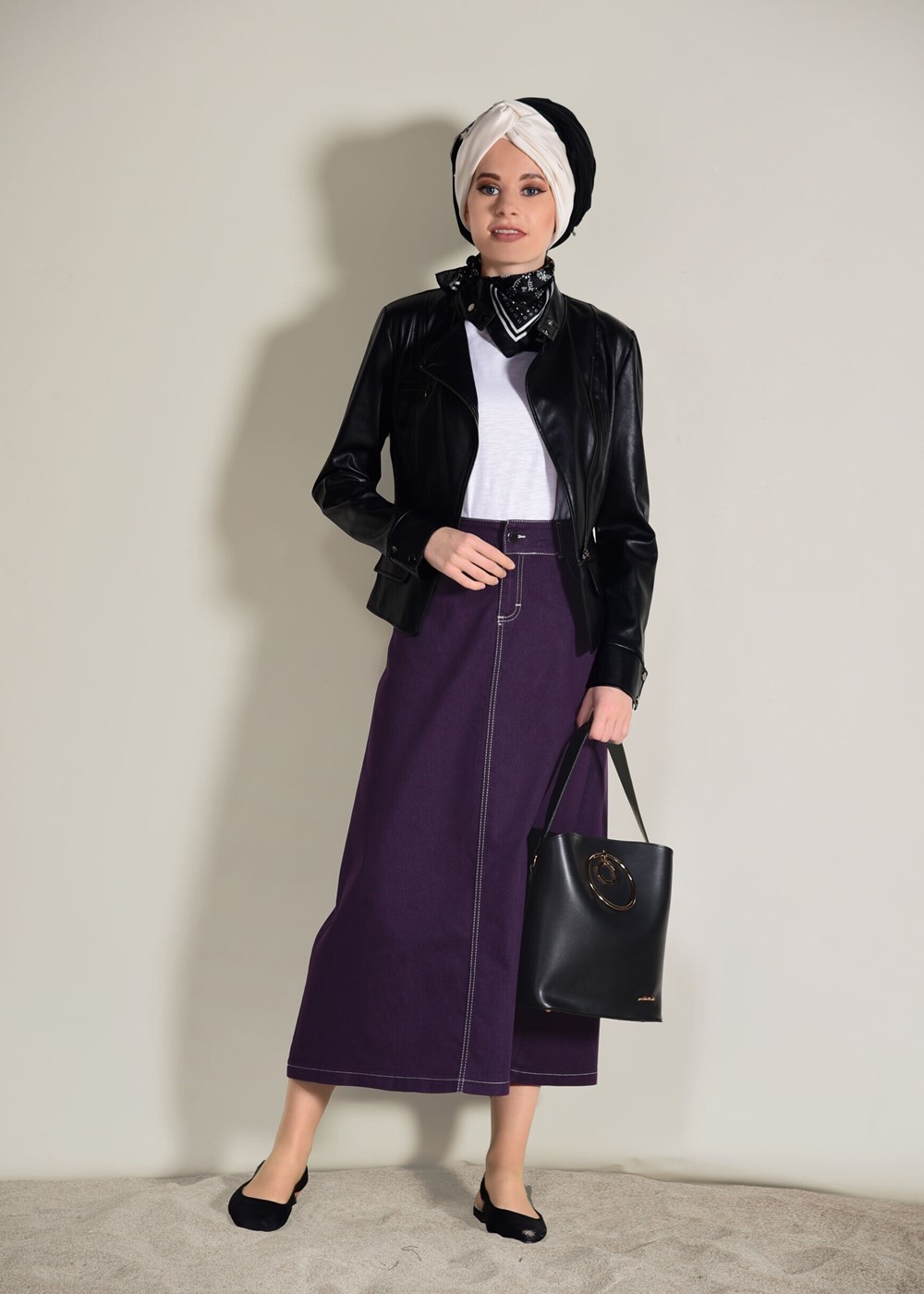 Tesettür giyim MOR ZIMBA DETAYLI SPOR DENİM ETEK 3002