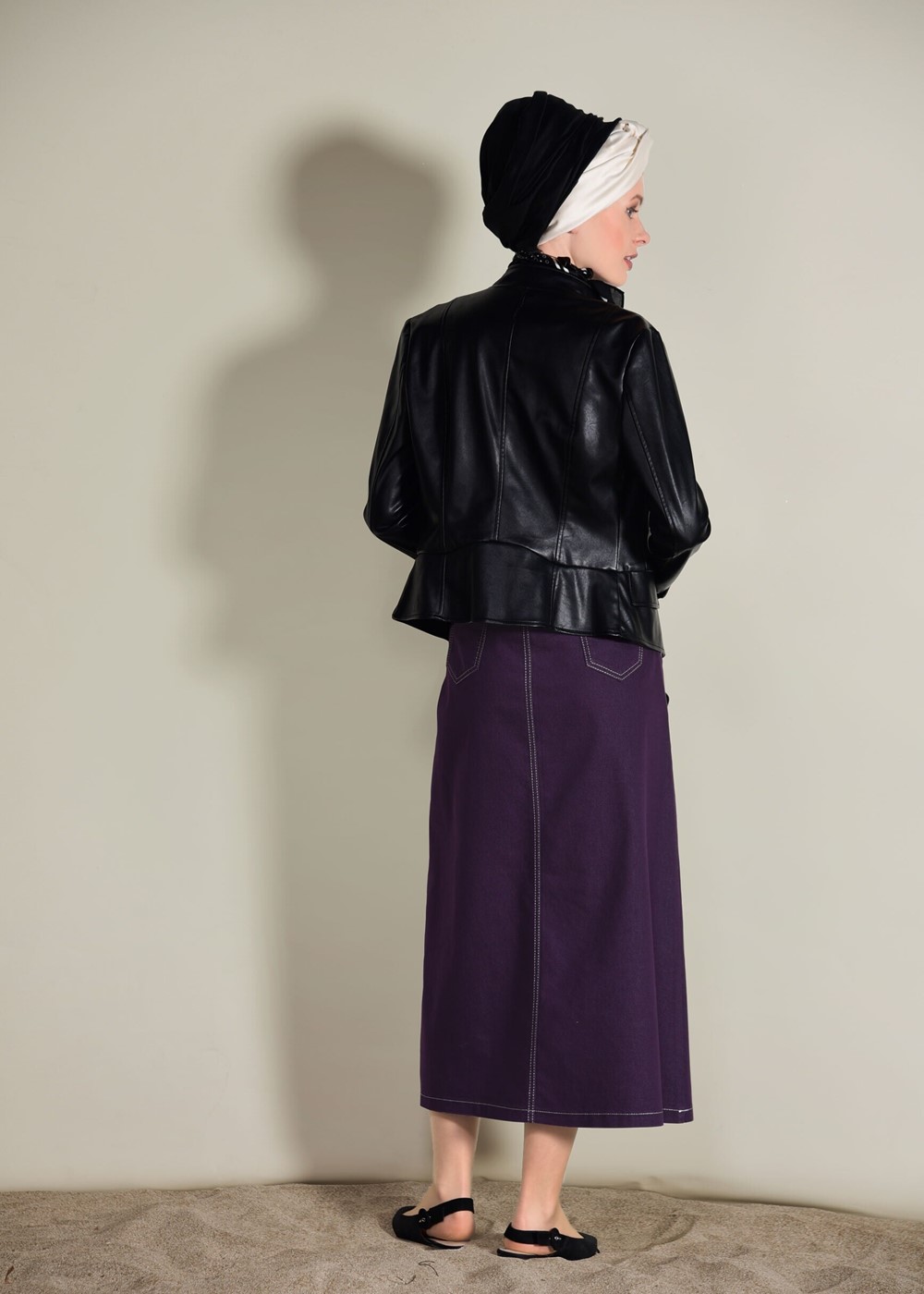 Tesettür giyim MOR ZIMBA DETAYLI SPOR DENİM ETEK 3002