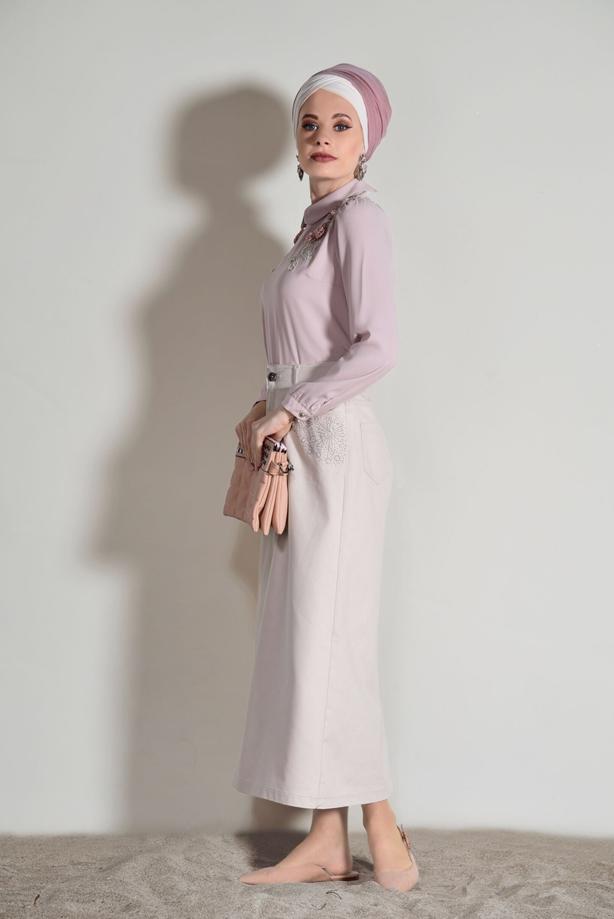 Tesettür giyim  TAŞ BASKI DETAYLI SPOR ETEK 4002  - TRENDTESETTÜR