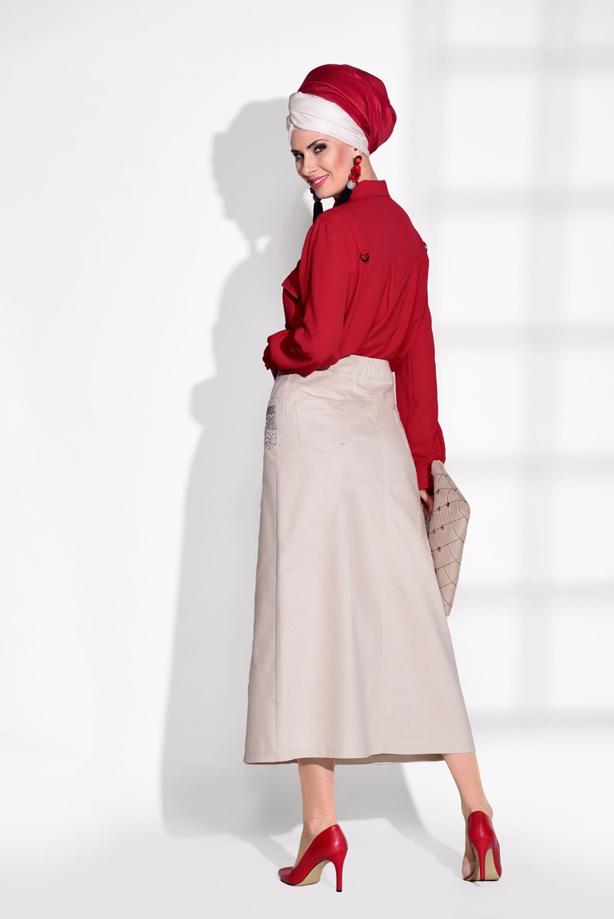 Tesettür giyim  T 4051 Telvin- İşleme Detaylı Spor Etek - TRENDTESETTÜR