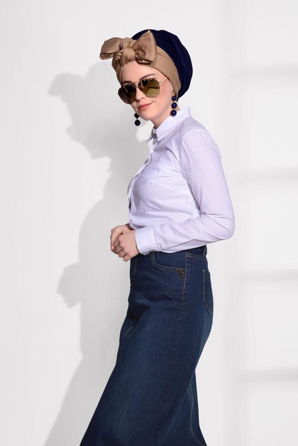Tesettür giyim  T 4070 Telvin- Spor Denim Etek - TRENDTESETTÜR