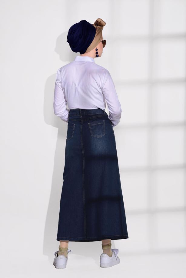 Tesettür giyim  T 4070 Telvin- Spor Denim Etek - TRENDTESETTÜR