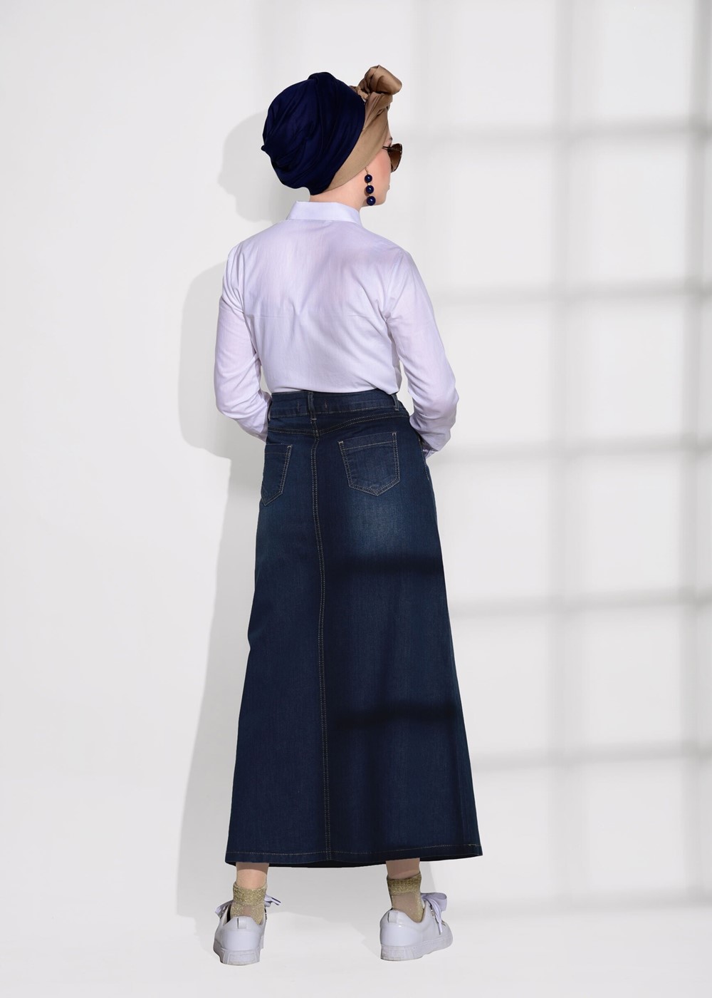 Tesettür giyim LACİVERT T 4070 Telvin- Spor Denim Etek