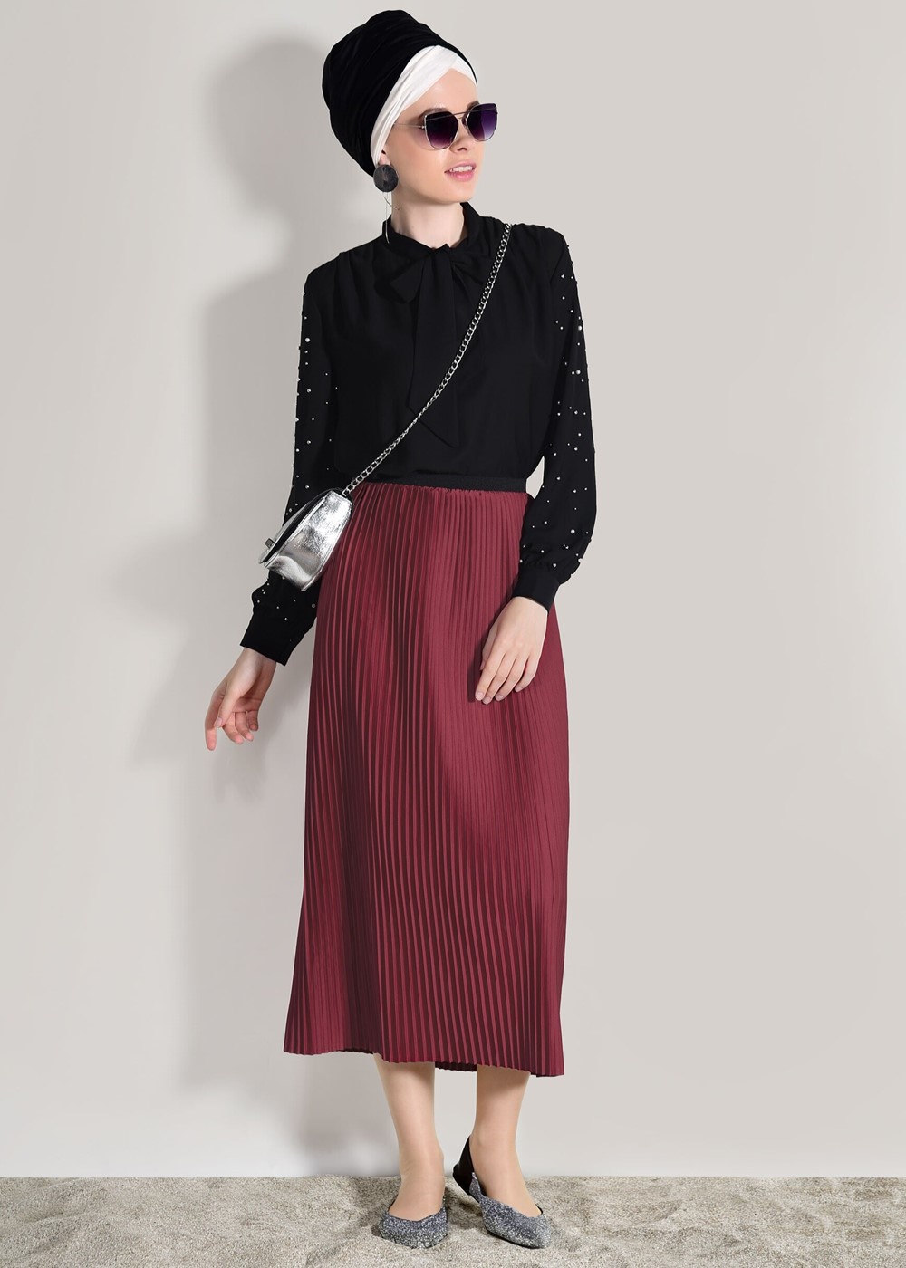 Vêtements hijab ROUGE BORDEAUX JUPE PLISSÉE 4315