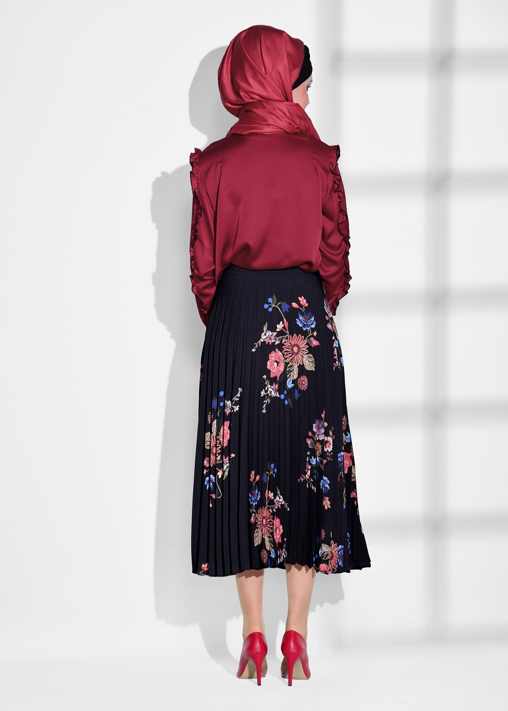 Vêtements hijab NOIR JUPE PLISSÉE À FLEURS 4420