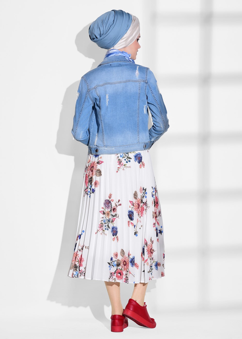 Vêtements hijab CRÈME JUPE PLISSÉE À FLEURS 4420