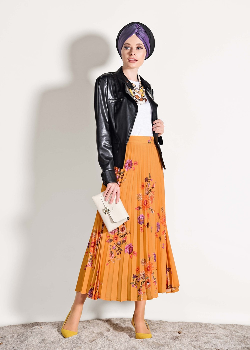 Vêtements hijab ORANGE JUPE PLISSÉE À FLEURS 4420