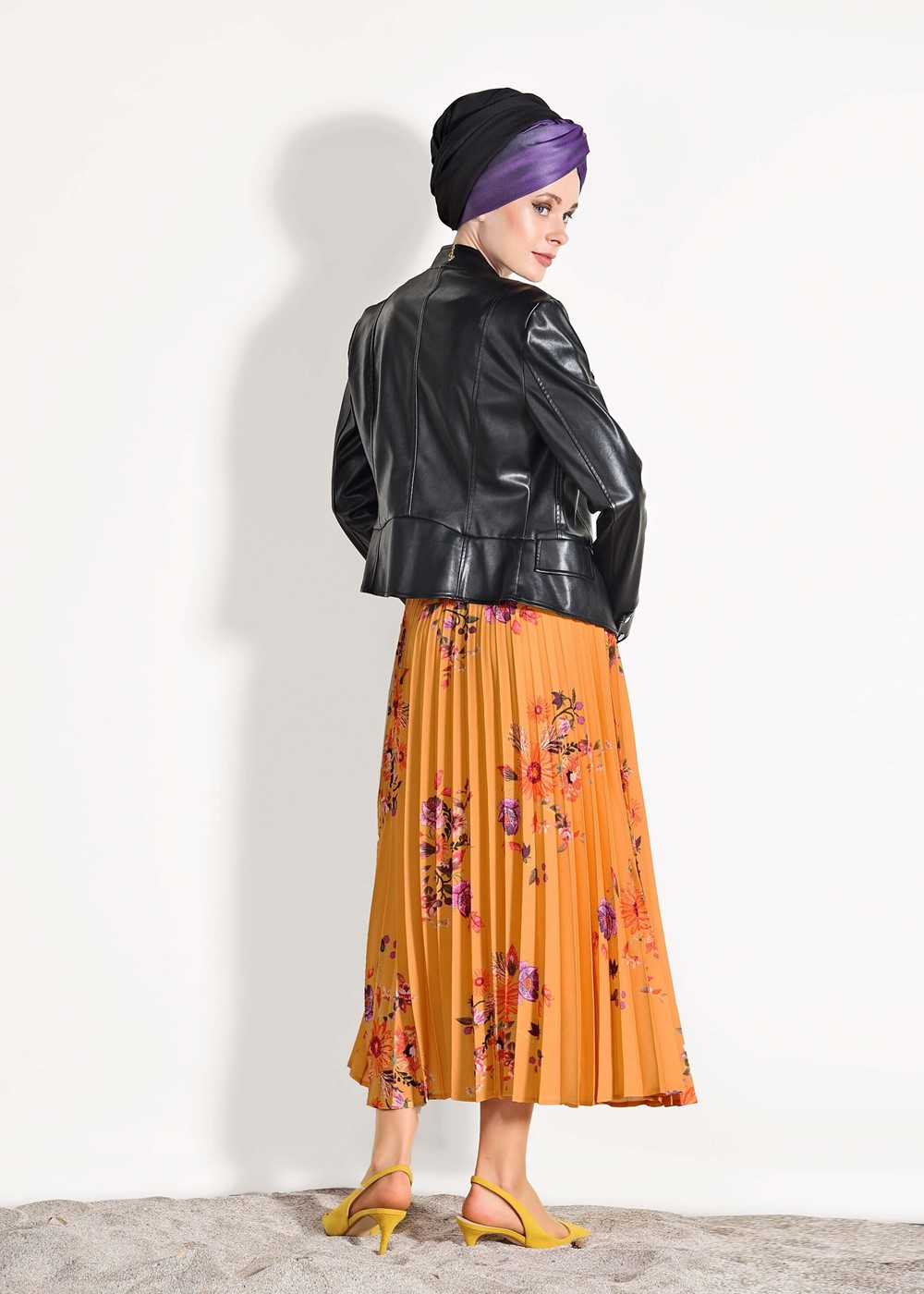 Vêtements hijab ORANGE JUPE PLISSÉE À FLEURS 4420