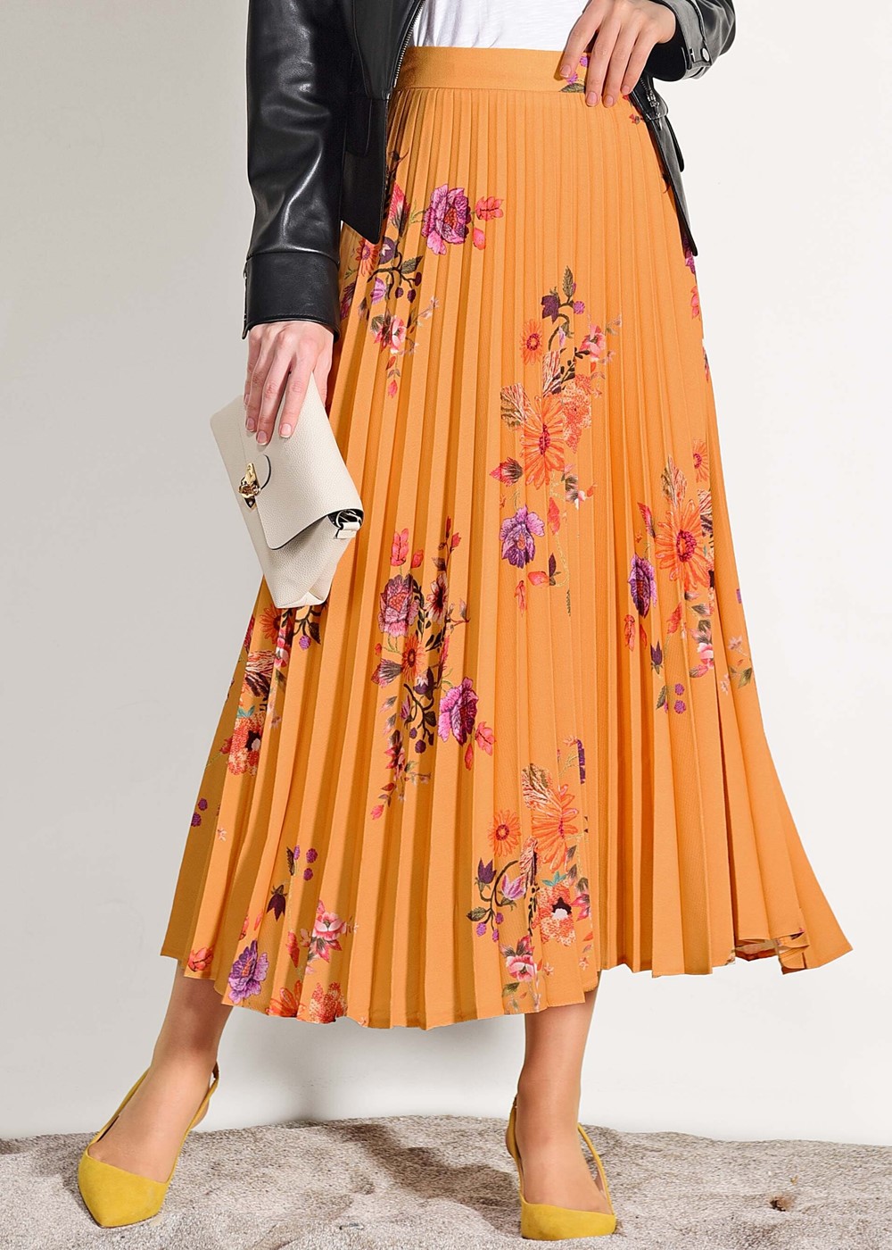 Vêtements hijab ORANGE JUPE PLISSÉE À FLEURS 4420