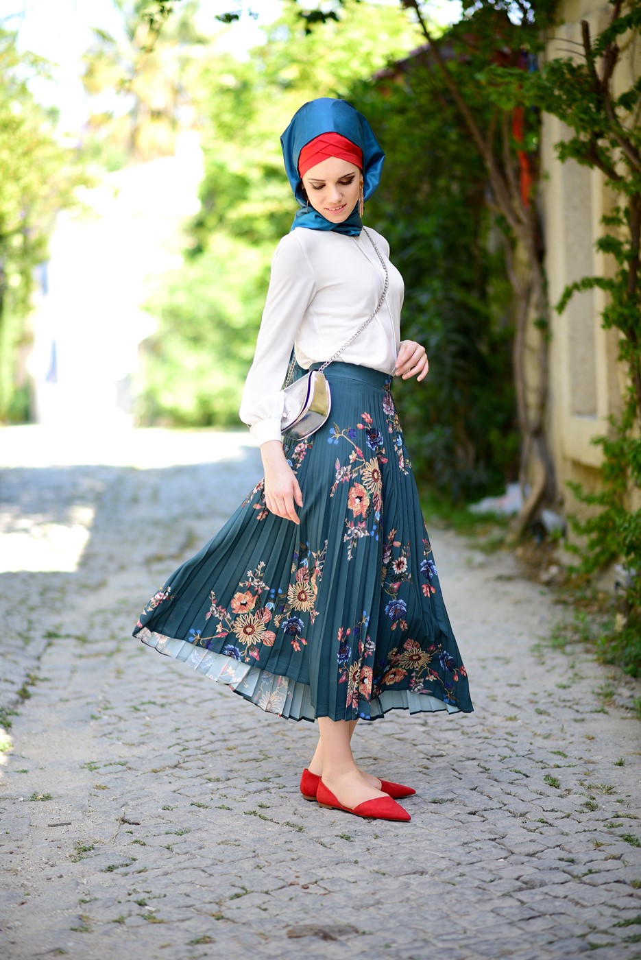 Vêtements hijab BLEU JUPE PLISSÉE À FLEURS 4420