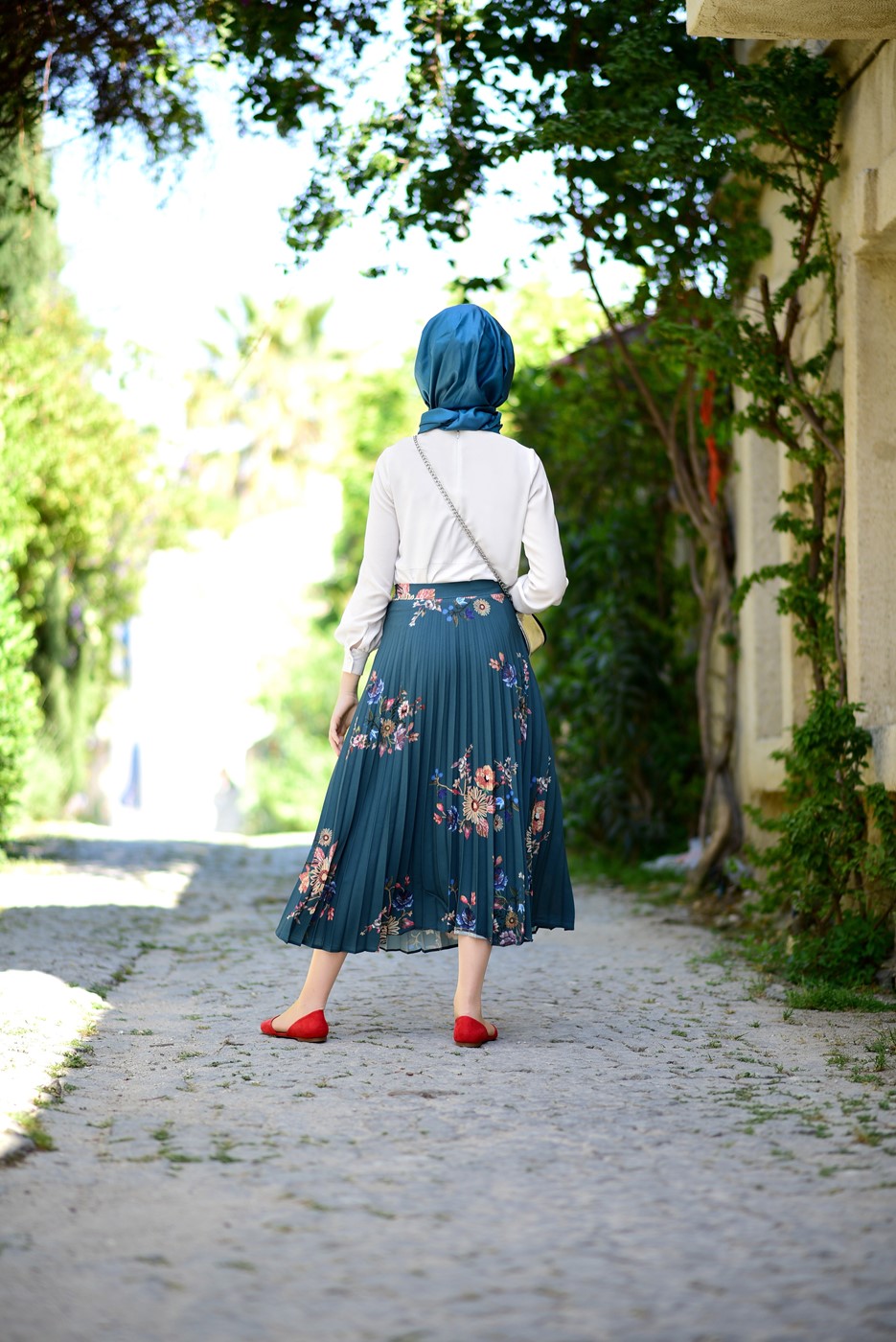 Vêtements hijab BLEU JUPE PLISSÉE À FLEURS 4420