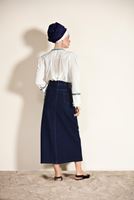 Tesettür giyim LACİVERT T 4912 Üçler Yakamoz-Zımba Detaylı Denim Etek