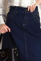 Tesettür giyim LACİVERT T 4912 Üçler Yakamoz-Zımba Detaylı Denim Etek