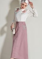 Tesettür giyim PUDRA T 5002 Telvin-İşlemeli Spor Etek