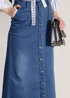 Tesettür giyim LACİVERT T 6022 Üçler Yakamoz-Cep Detaylı Denim Etek