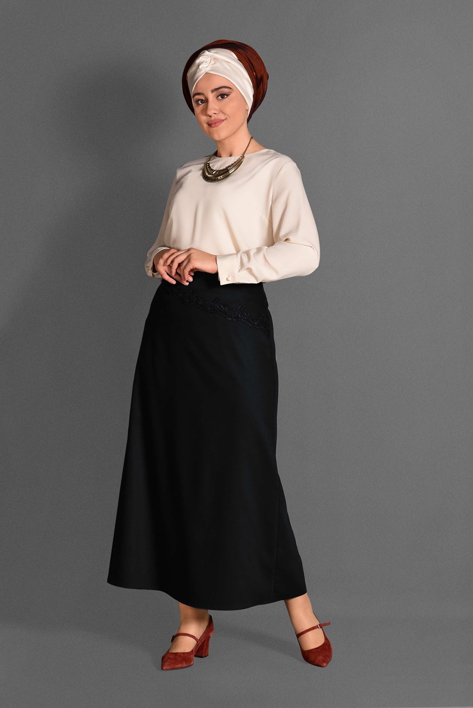 Tesettür giyim SİYAH T 6077 Natalia Etek -Alv Fashion