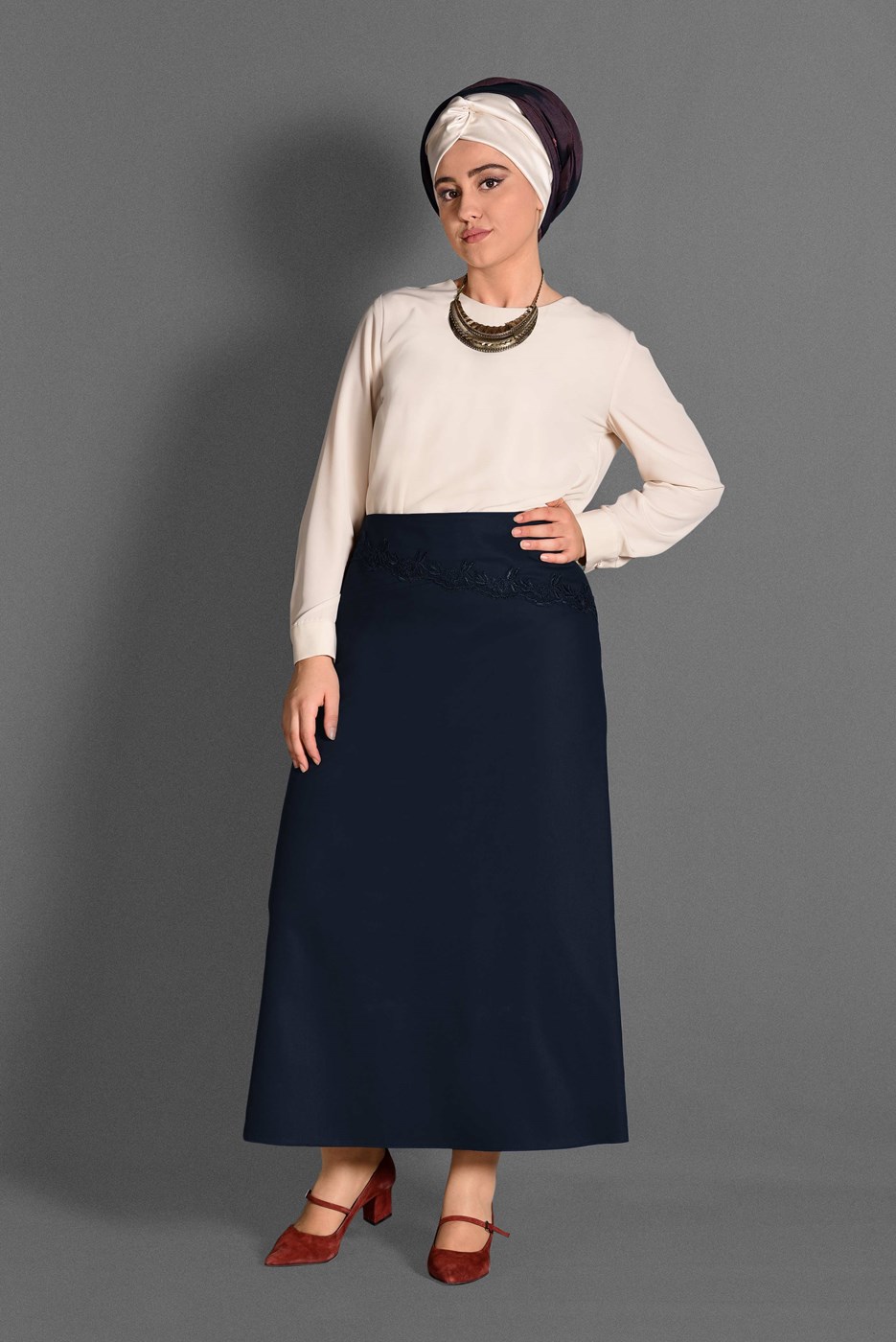 Tesettür giyim LACİVERT T 6077 Natalia Etek -Alv Fashion