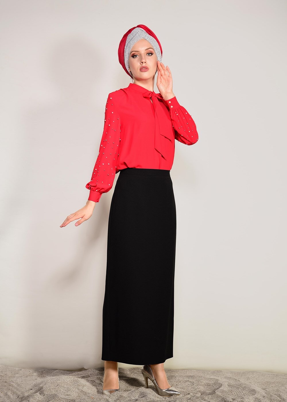 Tesettür giyim SİYAH GİZLİ YIRTMAÇLI FERMUARLI ETEK 6167 